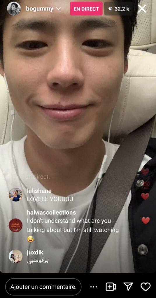 Park Bo-gum instalive le 11/08/2023 commentaire de V Kim Taehyung