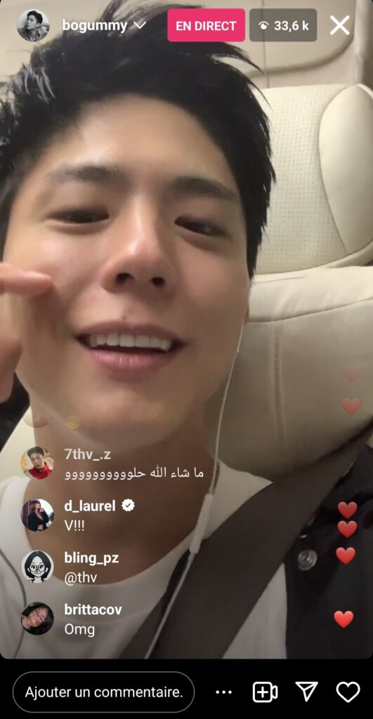 Park Bo-gum instalive le 11/08/2023 commentaire de V Kim Taehyung