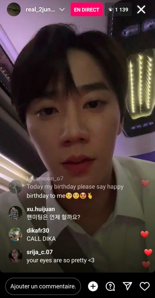 real_2junyoung - instalive du 13 juilllet 2023