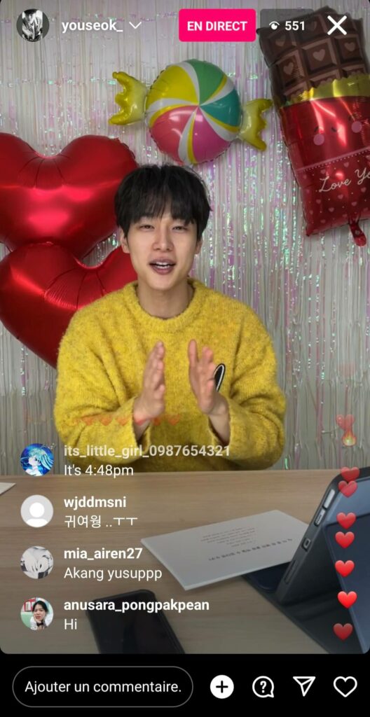 Kang You-seok 강유석 instalive de la saint-valentin 2023