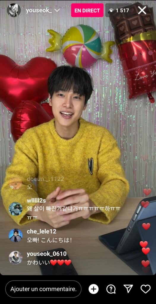 Kang You-seok 강유석 instalive de la saint-valentin 2023