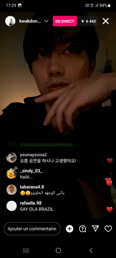 Kwak Dong-yeon instalive du 04/02/2021 à 1h du matin 