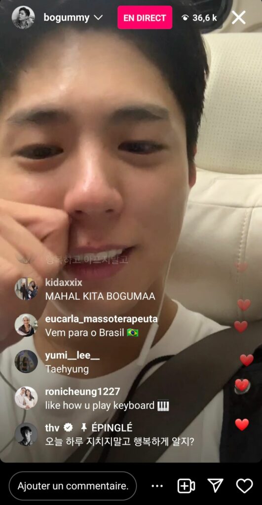 Park Bo-gum instalive le 11/08/2023 commentaire de V Kim Taehyung