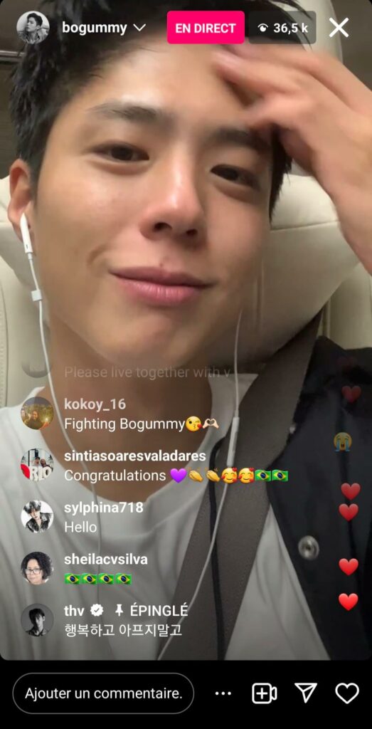 Park Bo-gum instalive le 11/08/2023 commentaire de V Kim Taehyung